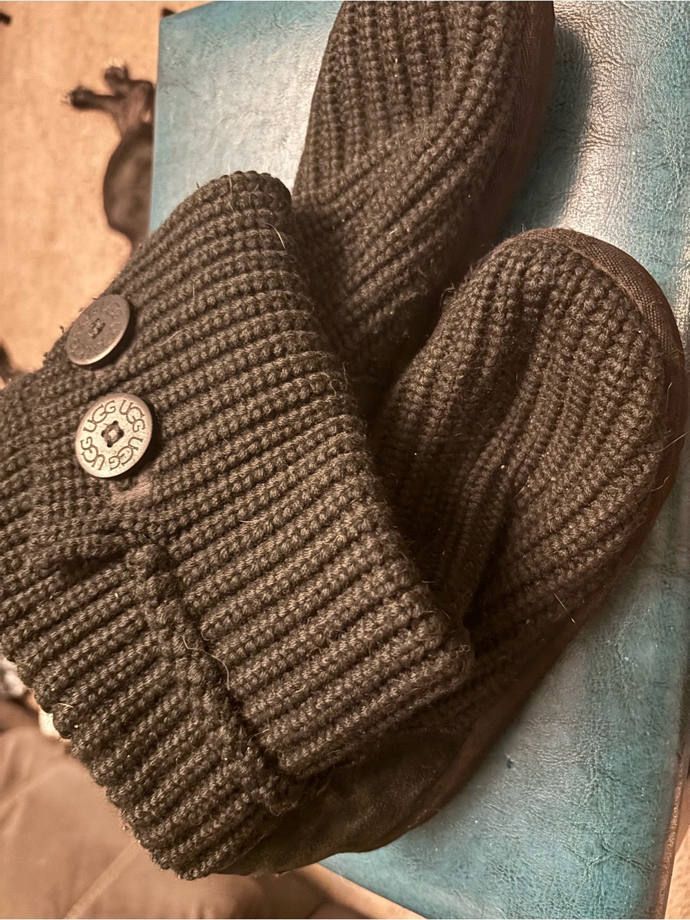 UGG Black Knit Button Ankle Booties